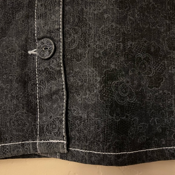 XOXO Premium Denim Skirt w/Subtle Floral Print - Picture 9 of 16